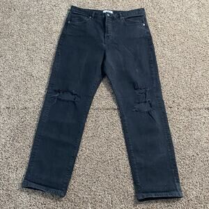 We The Free Black Fray Hem Distressed Straight Leg Jeans Boho Festival Size 30